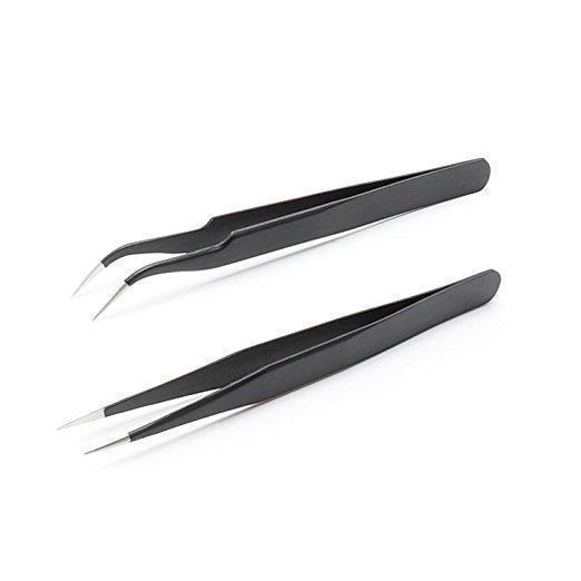 2pcs Nail Art  Tweezers - Traight and Curved Pointed Tweezers